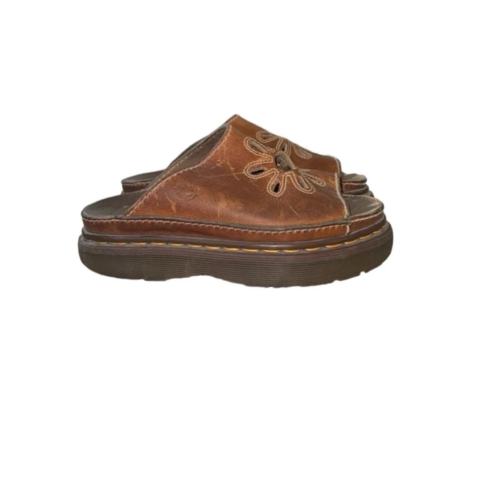 Dr. Martens brown leather flower cut out platform sandals RARE vintage y2k 90’s